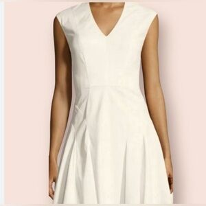 Rebecca Taylor Vneck Cap Sleeve pleated Fit And Flare Beige Dress Size 0 Preppy